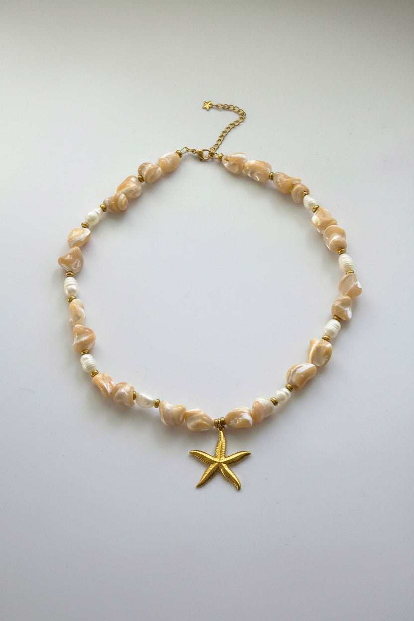 Natural pearl shell beads necklace with sea star pendant