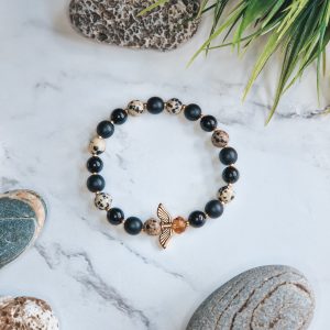 Agate and Leopard spotted beads bracelet
