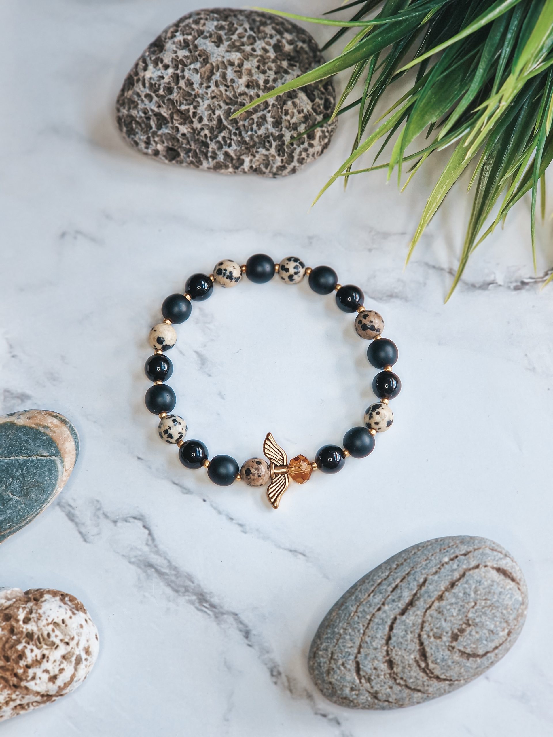 Agate and Leopard spotted beads bracelet