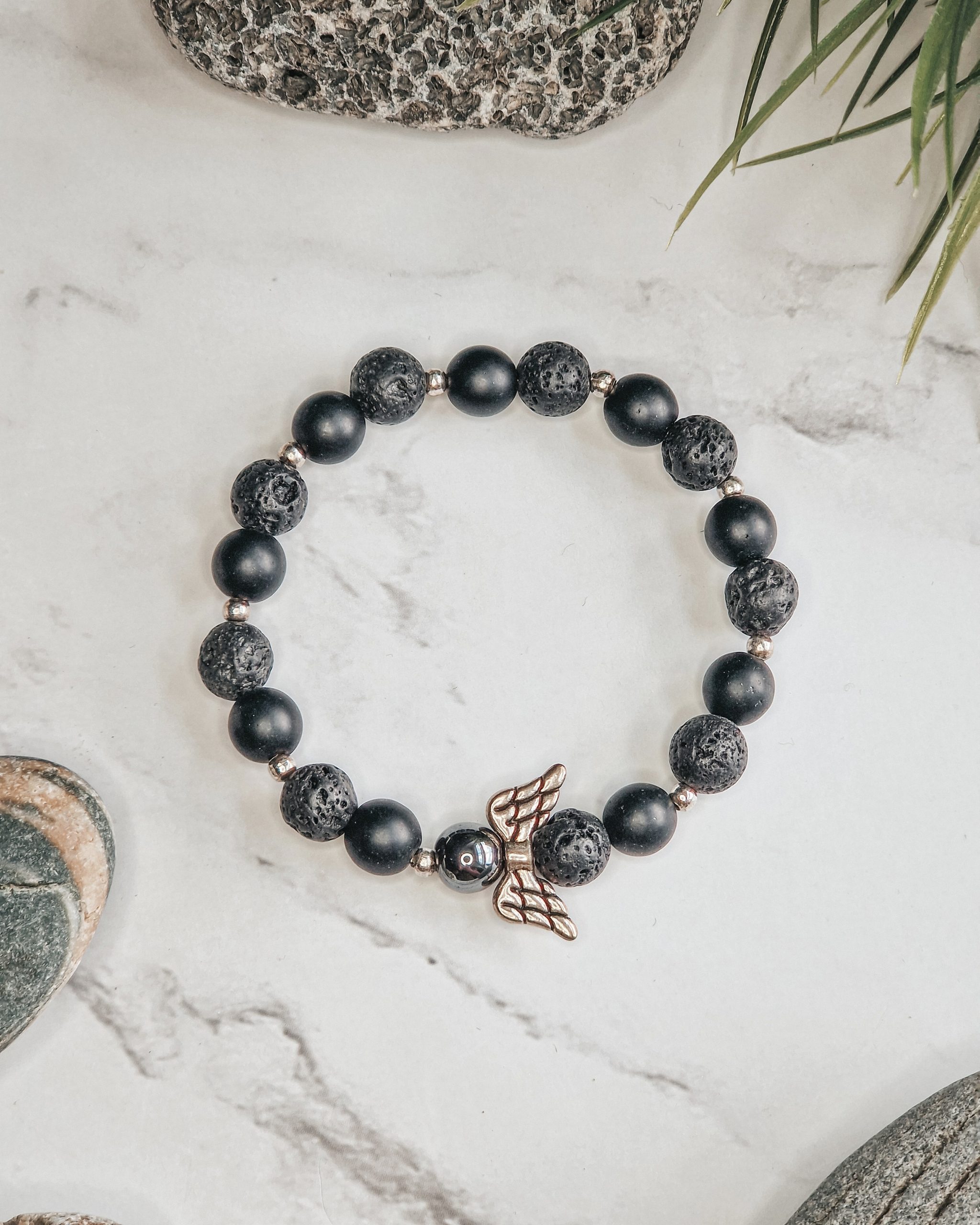Black Agate and Lava beads bracelet