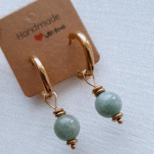 Round hoop earrings with jade bead