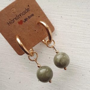 Round hoop earrings with jade bead
