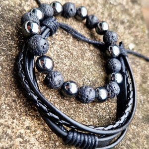 Lava and haematite stone bracelet