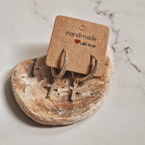 Gold hoop earrings with crosses