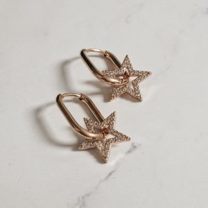 Gold hoops earrings with crystal stars
