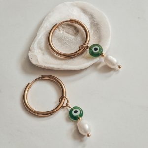 Gold hoops earrings with evil eye