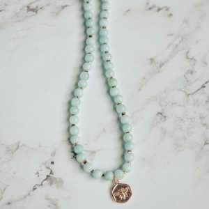 Amazonite beads necklace with bee pendant